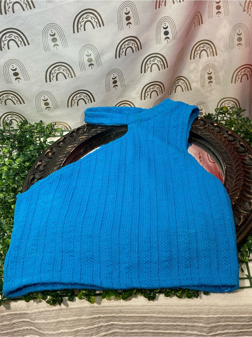 Zara Electric Blue One-Shoulder Knit Crop Top